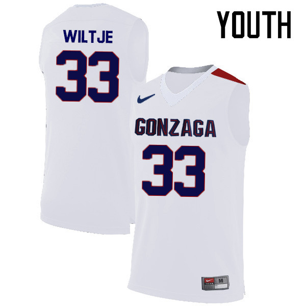 Youth #33 Kyle Wiltje Gonzaga Bulldogs College Basketball Jerseys-White
